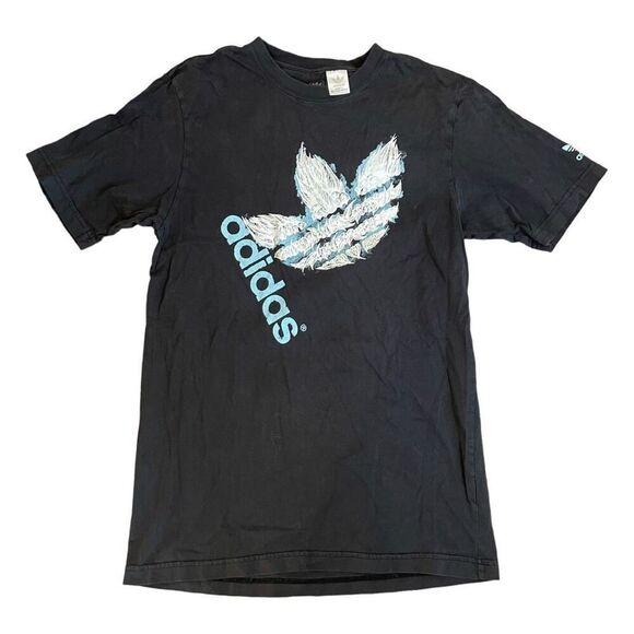 Adidas Trefoil Logo Graphic Tee Black White Blue Short Sleeve Crewneck Sample XL - Picture 1 of 8